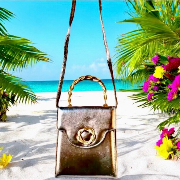 Vintage Vegan Framed Handbag Faux Leather Metal Handle AS IS - Picture 1 of 12